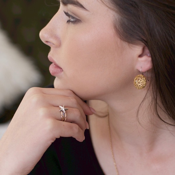 Gold Lace Pod Earrings