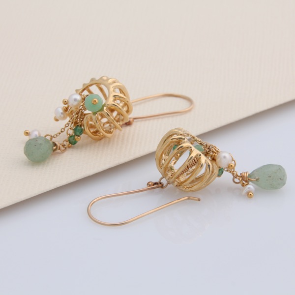 Gold Jellyfish Earrings - Green