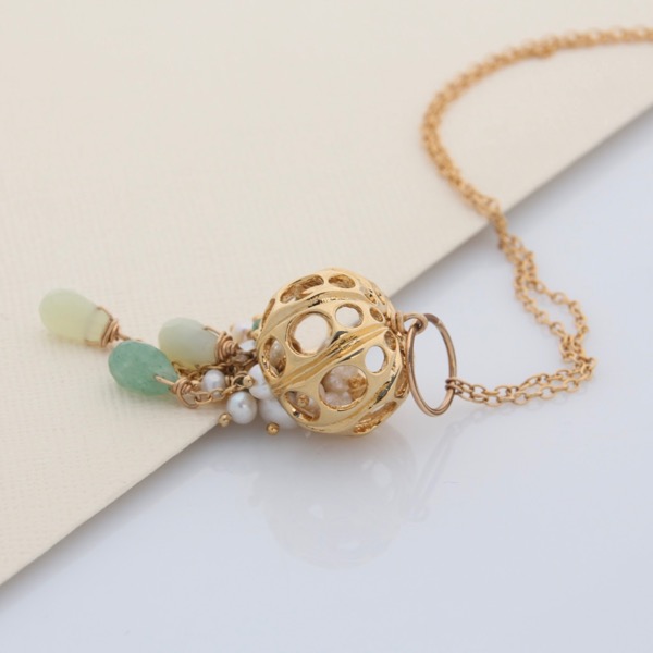 Gold Jellyfish Necklace - Green