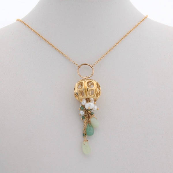 Gold Jellyfish Necklace - Green