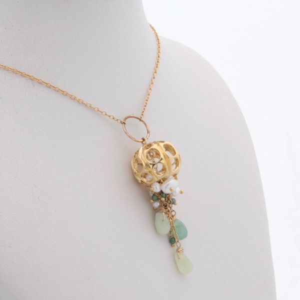 Gold Jellyfish Necklace - Green