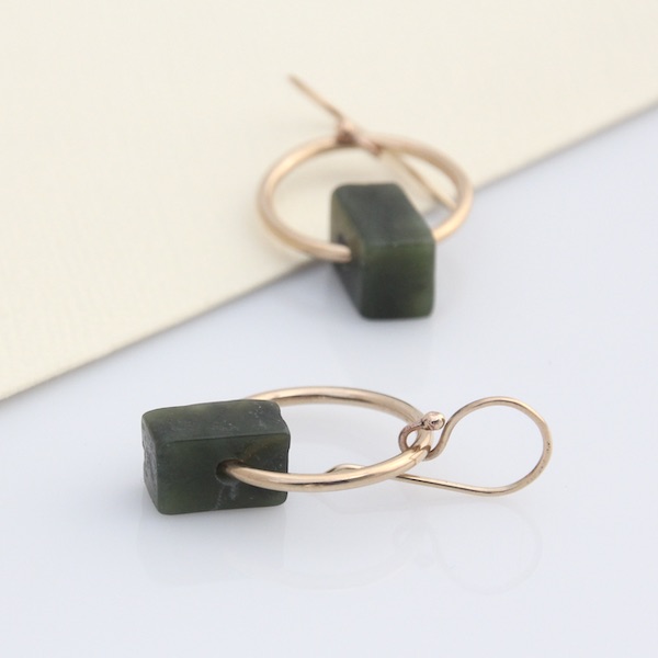 Pounamu Hoop Earrings - 14k Rolled Gold