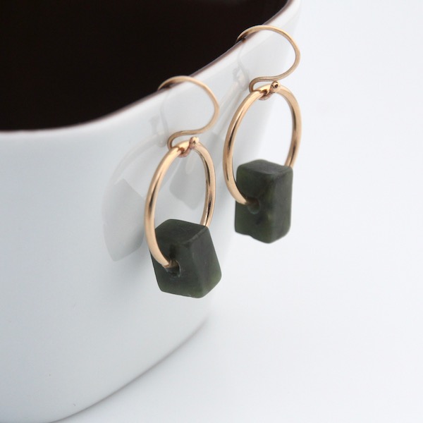 Pounamu Hoop Earrings - 14k Rolled Gold