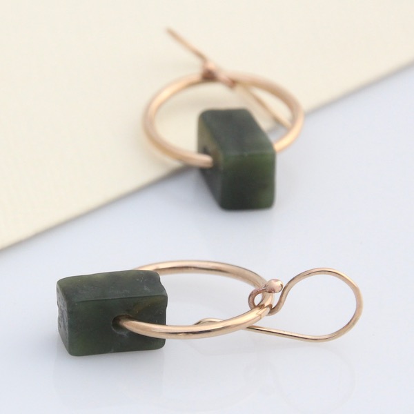 Pounamu Hoop Earrings - 14k Rolled Gold