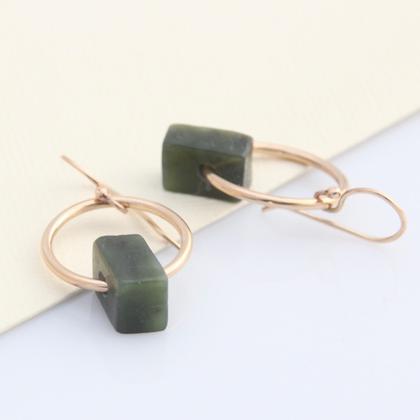 Pounamu Hoop Earrings - 14k Rolled Gold