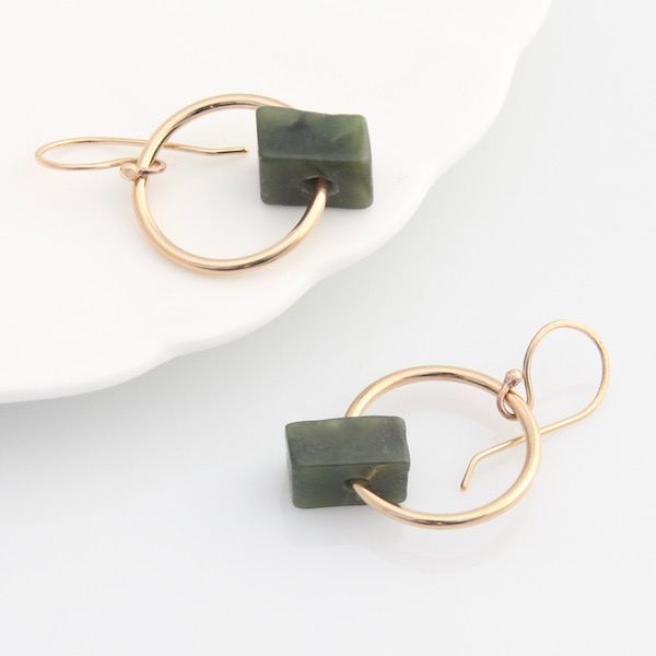 Pounamu Hoop Earrings - 14k Rolled Gold