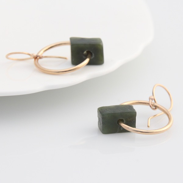 Pounamu Hoop Earrings - 14k Rolled Gold