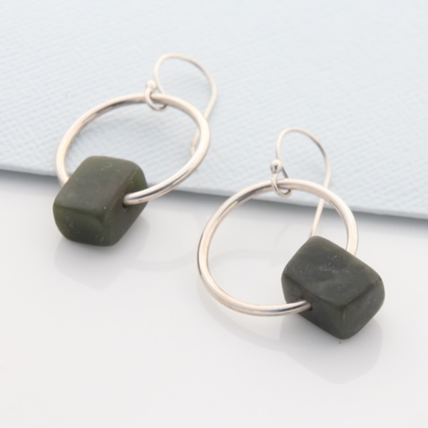 Pounamu Hoop Earrings - Sterling Silver