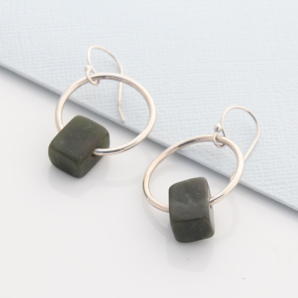 Pounamu Hoop Earrings - Sterling Silver