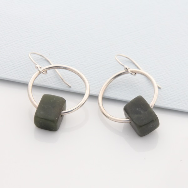 Pounamu Hoop Earrings - Sterling Silver