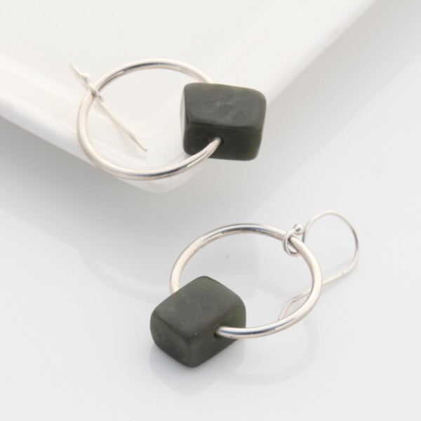 Pounamu Hoop Earrings - Sterling Silver