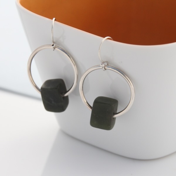 Pounamu Hoop Earrings - Sterling Silver