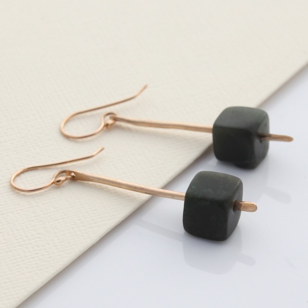 Pounamu Drop Earring - 14k Rolled Gold