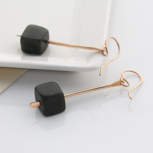 Pounamu Drop Earring - 14k Rolled Gold