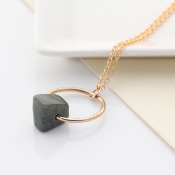 Pounamu Ring Necklace - 14k Rolled Gold