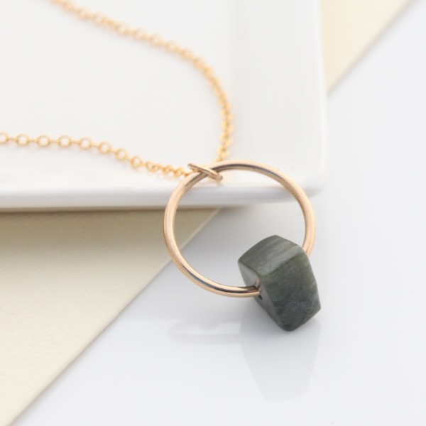 Pounamu Ring Necklace - 14k Rolled Gold