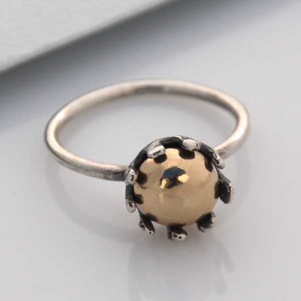 Crown Ring with Gold Pebble