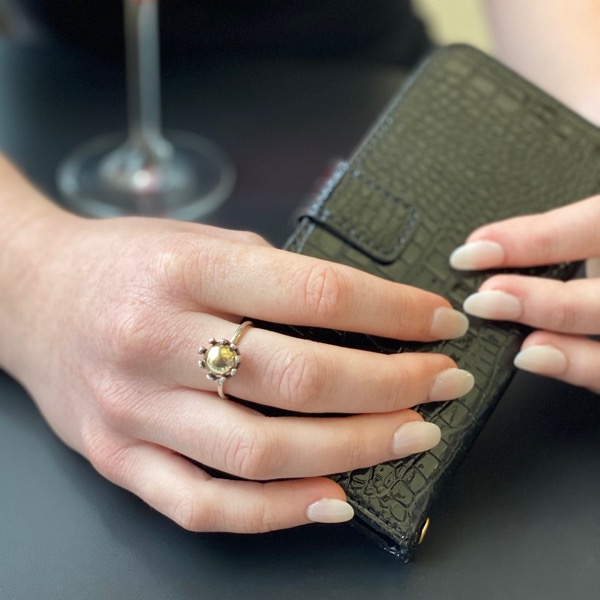 Crown Ring with Gold Pebble