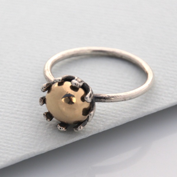 Crown Ring with Gold Pebble