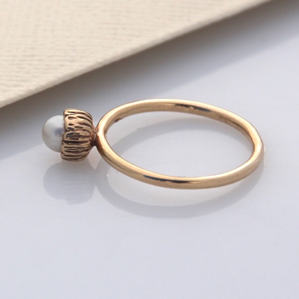 Textured Pearl Cap Ring - 9ct Yellow Gold