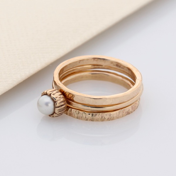 Textured Pearl Cap Ring - 9ct Yellow Gold