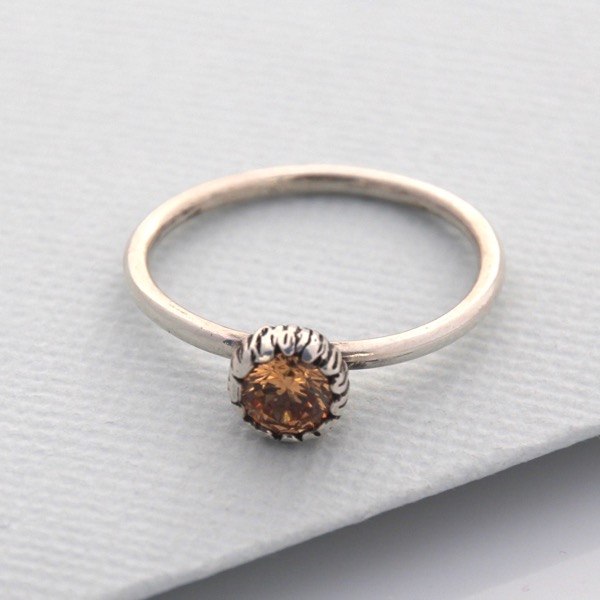 Textured Cap Ring with CZ Crystal