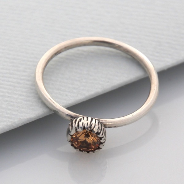 Textured Cap Ring with CZ Crystal
