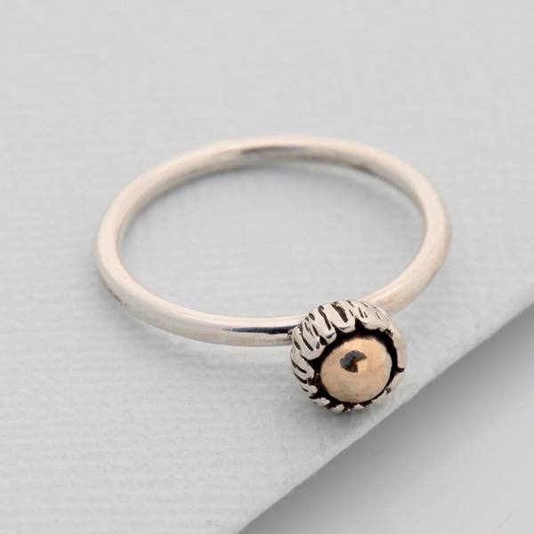 Textured Cap Ring with Gold Cabochon