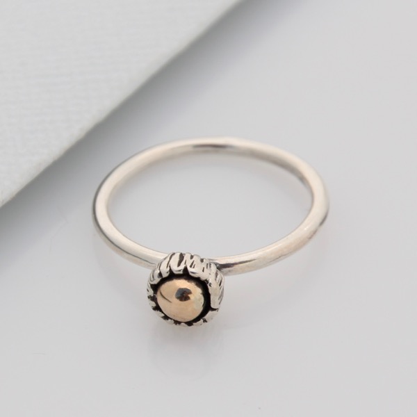 Textured Cap Ring with Gold Cabochon