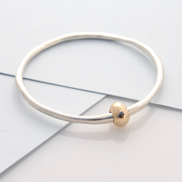 Riverstone Bangle with Smooth 9ct Gold Pebble Bead