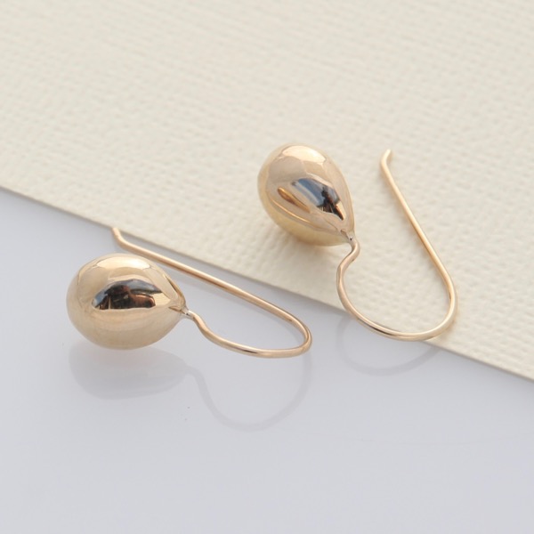 9ct Yellow Gold Open Heart Fish Hook 21mm Drop Earrings - Real 9K Gold